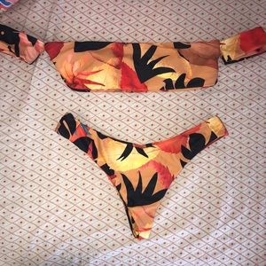 Orange and black bikini set